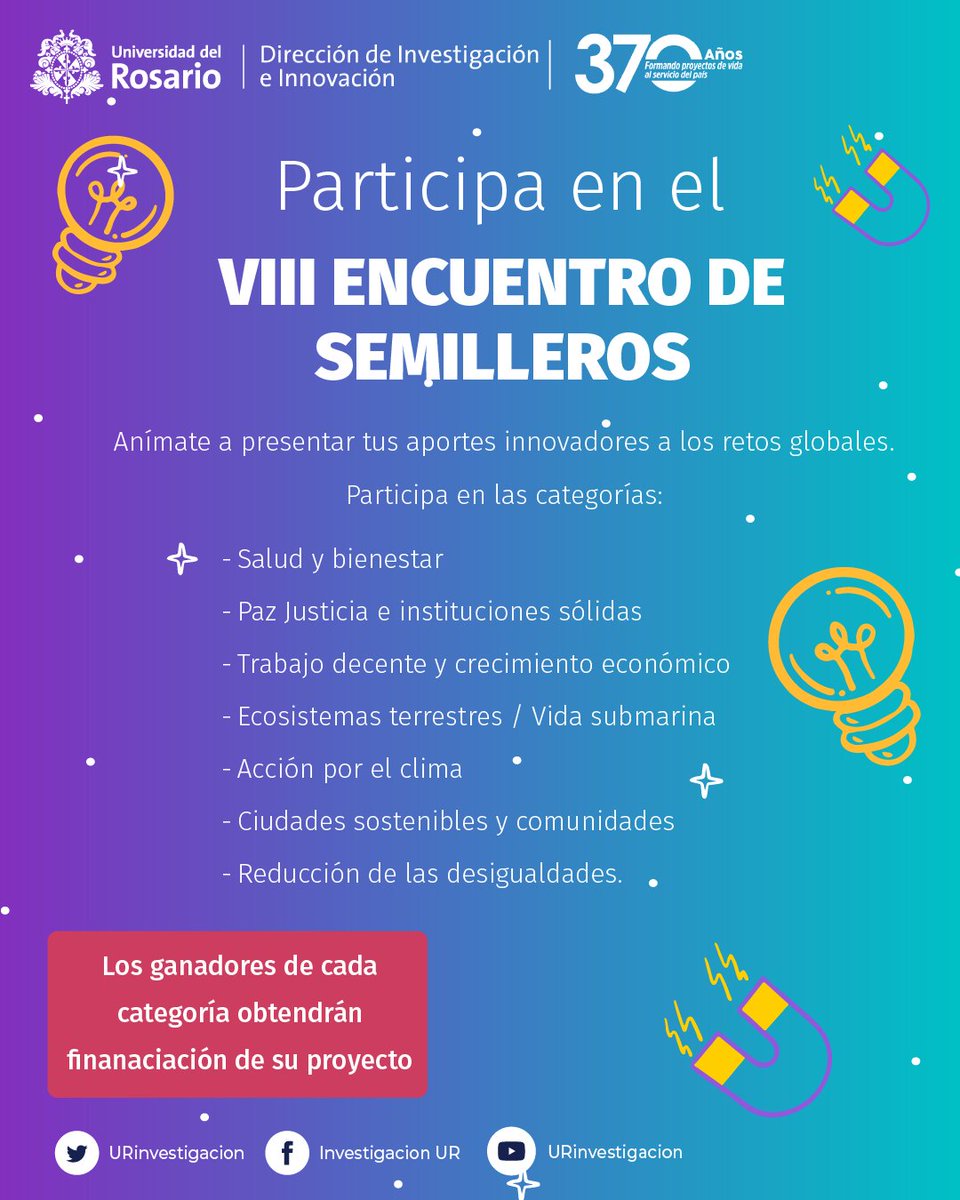 Nos preparamos para el 8vo Encuentro #SemillerosUR , y ¡queremos que participes! 

Postula tu proyecto aquí📝qrcd.org/3ciy

<a href="/URosario/">URosario</a> <a href="/EconUrosario/">Economía URosario</a> <a href="/PoliticaUR/">PolíticaUR</a> <a href="/Juris_urosario/">Facultad de Jurisprudencia - URosario</a>  @fcn_ur <a href="/AdmonURosario/">Escuela Admon UR</a> <a href="/investiga_juris/">Dirección Investigación Facultad de Jurisprudencia</a> <a href="/ICT_URosario/">Escuela Ingeniería, Ciencia, Tecnología URosario</a> <a href="/ech_ur/">Ciencias Humanas UR</a> <a href="/EMCSUrosario/">Escuela de Medicina y Ciencias de la Salud</a> <a href="/GEPIURosario/">Investigación FEIPU</a>