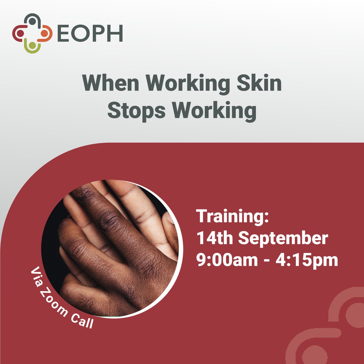 EOPHLtd's tweet photo. 1 SPACE LEFT!

Come &amp; join our online occupational #dermatology course on the 14 September.

Gain knowledge in skin surveillance &amp; work-related skin problems plus an overview of how to deal with these challenges through #workplaceadjustments.

Book here:  https://t.co/Kt4iobGg92 https://t.co/1pTxfB9bxO