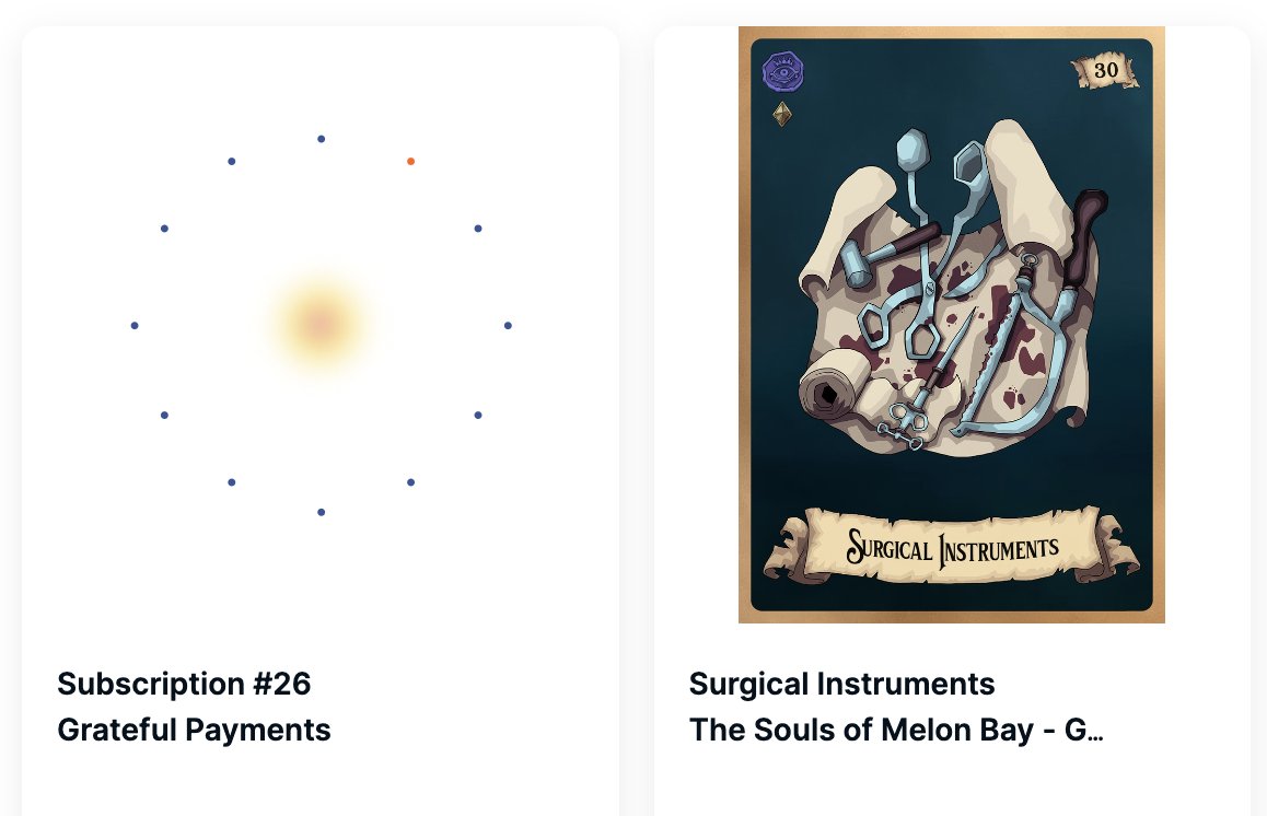 Suscripción exitosa en <a href="/imgrateful_io/">E Tabi 🟧</a> ✅
Encontrar un NFT en mi perfil de OpenSea junto a uno de Melon Bay ✅😍