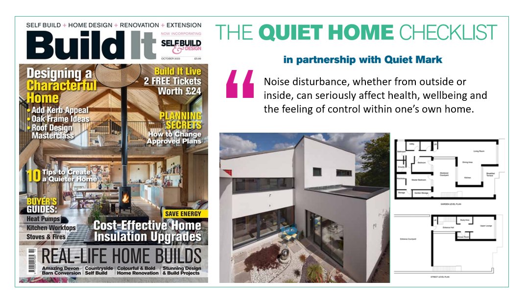 QuietMark's tweet photo. Want to enjoy your new home to its fullest? Build It Magazine has partnered with Quiet Mark to bring you the Quiet Home Checklist - a guide to creating a quiet, mood-boosting living environment.
Their October 2023 issue is out now!
#BuildIt #SelfBuild #QuietHome #QuietMark https://t.co/vCxkUZ0Hzm