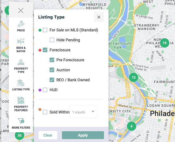 Many foreclosure auctions take place at a sheriff’s sale, which typically (but not always) are online. You can look up current foreclosure listings in your area by using a site like <a href="/HomeRise/">HomeRise</a> and filtering by Listing Type.