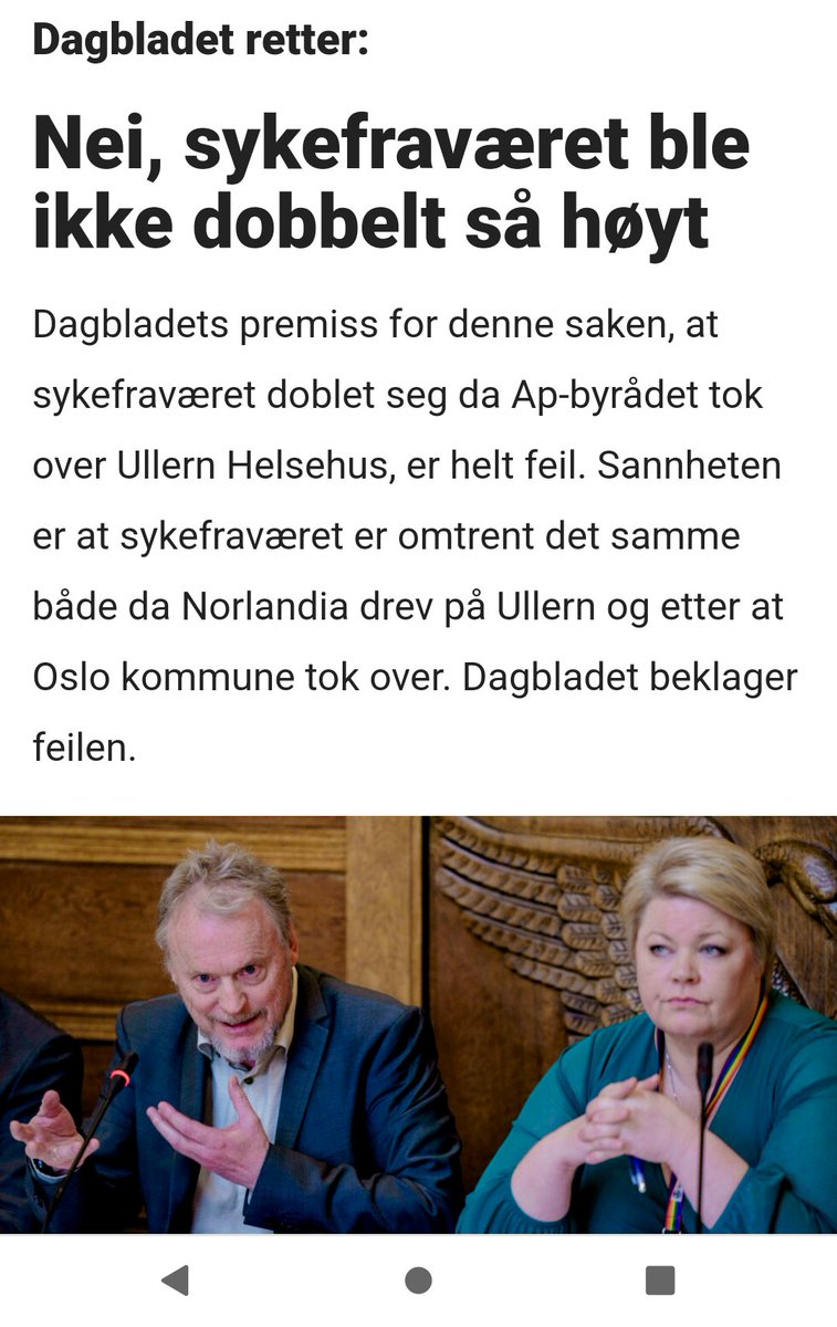 Bra Dagbladet er ryddige og retter opp.
Sykefraværet har ikke blitt høyere etter at kommunen tok over.