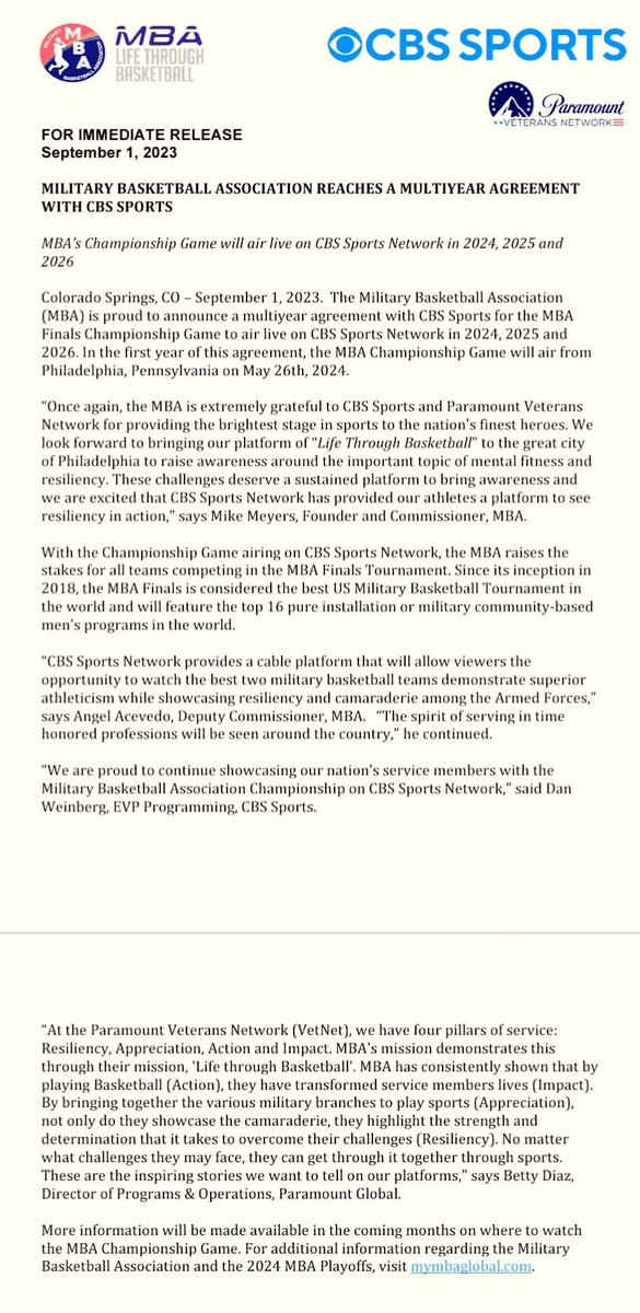 The MBA is extremely proud to announce a multi-year agreement with CBS Sports for the MBA Championship Game! 

<a href="/CBSSports/">CBS Sports</a> 
<a href="/ParamountVetNet/">Paramount Veterans Network</a>
<a href="/CBSPhiladelphia/">CBS Philadelphia</a> 
<a href="/ritakalada/">rita chappelle</a>
<a href="/MorrisTwinsFans/">Morris Twins Fans</a>