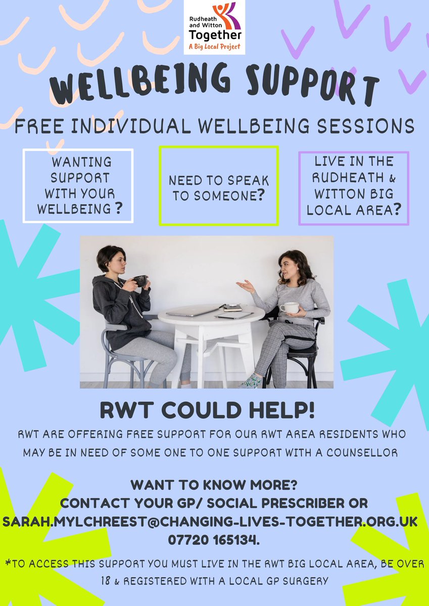 Would you like someone to talk to in a safe non-judgmental space? 🤗🫶🤗
Wellbeing support is being offered to RWT residents over the age of 18 who may want someone to talk to in one to one capacity.
Want to know more contact info@rudheathandwitton.org.uk
