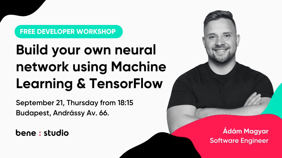 Join our developer workshop on neural networks & machine learning on Sep 21st, hosted in our Budapest office! 👾 We'll build a functional skin disease classifier in #Python & #TensorFlow, followed by beer & pizza. 🍻 Reserve your FREE seat now! 👉 bit.ly/3Ebvay5