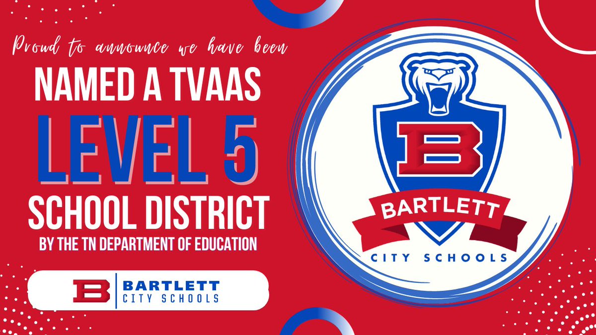 We are thrilled to announce that BCS has again received the <a href="/TNedu/">TN Dept of Education</a> designation of a LEVEL 5 district, the highest possible rating in the state's accountability system. This accomplishment is a testament to the hard work and... Read more: bartlettschools.org/apps/news/arti… #NoPlaceIdRatherB