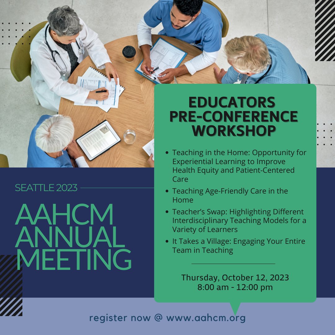 Calling all educators! AAHCM is hosting an Educators' Pre-Conference Workshop on Thursday, October 12. Learn practical strategies for engaging learners, build confidence, and connect with other educators. loom.ly/UKubF6E #AAHCM2023 #homecaremedicine #healthcareeducation