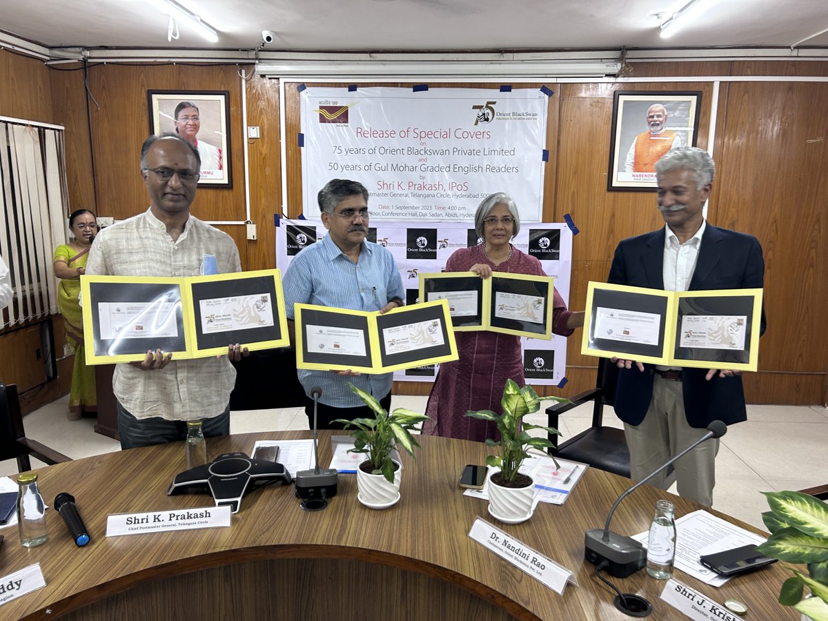Release of special covers by Sri K. Prakash, Chief Postmaster General, Telangana Circle on 01.09.2023 at Daksadan, Abids, Hyderabad to commemorate 75 years of Orient Blackswan pvt ltd &amp; 50 Years of Gul Mohar Graded English Readers.