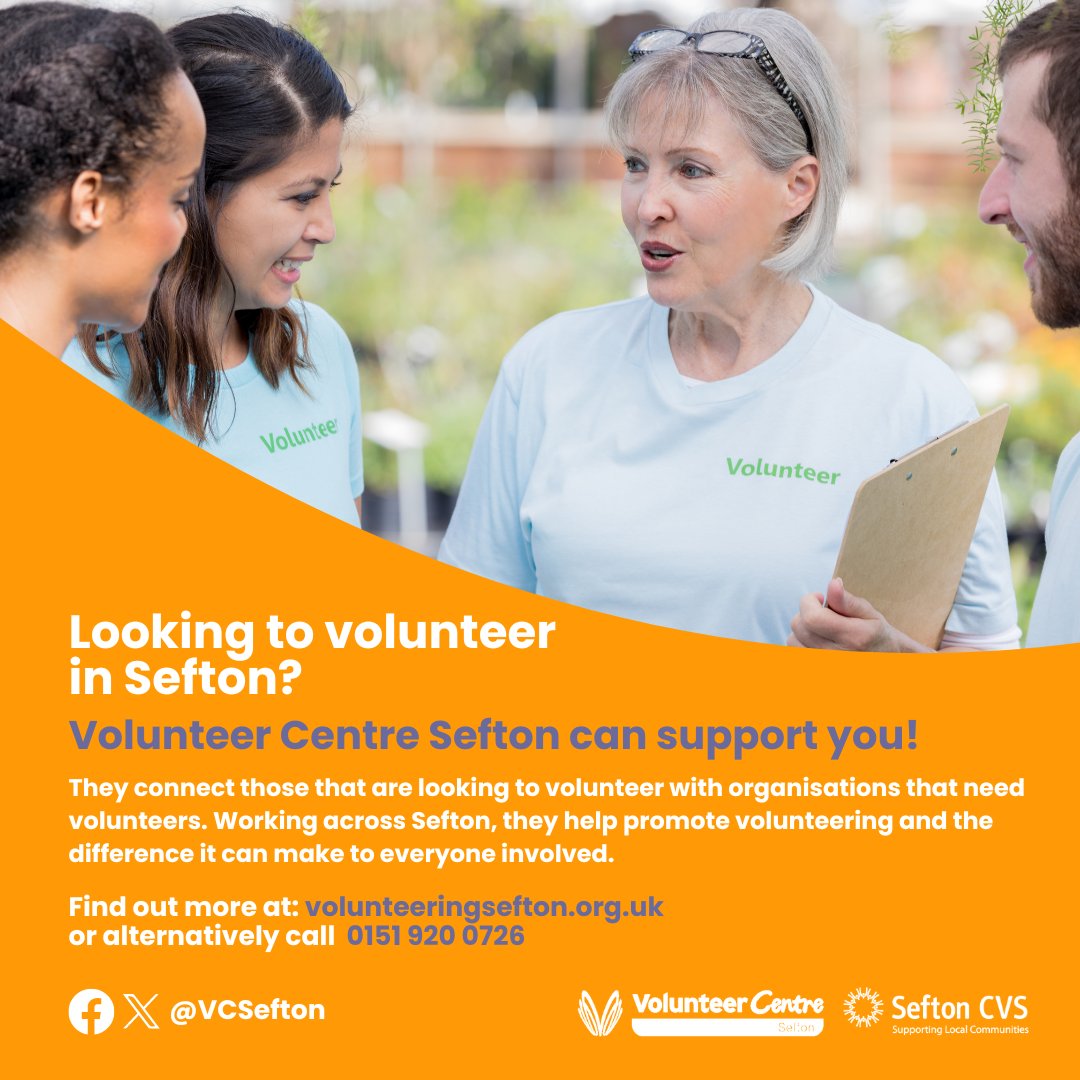Interested in learning more about volunteering in #Sefton?

Contact our Volunteer Centre Sefton <a href="/VCSefton/">VolunteeringSefton</a> for support and more on the latest #Volunteering opportunities across the borough.

Start your volunteering journey today, visit: volunteeringsefton.org.uk

#MySefton