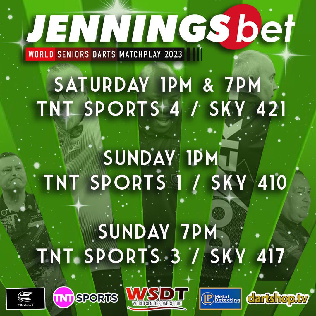 Darts on the TV 📺 Yes that’s right, you can catch every dart of the @jenningsbetinfo World Seniors Matchplay live on @tntsports this weekend 🎯 Check out which channels you’ll need 👇