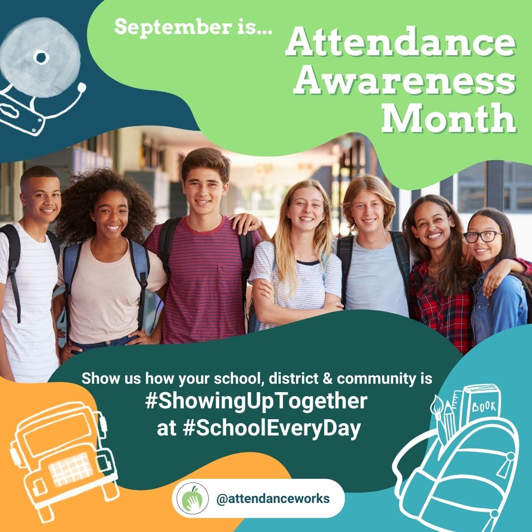 September is Attendance Awareness Month!

Join us as we build relationships, develop data-based solutions &amp; address barriers so students can be at #SchoolEveryDay 

<a href="/IELconnects/">Institute for Educational Leadership</a> <a href="/readingby3rd/">Campaign for Grade-Level Reading</a> <a href="/JHU_EGC/">Everyone Graduates</a> <a href="/FutureEdGU/">FutureEd</a> <a href="/healthyschools/">healthyschools</a> <a href="/MENTORnational/">MENTOR</a> <a href="/leagueofcities/">National League of Cities</a> <a href="/UnitedWay/">United Way</a>