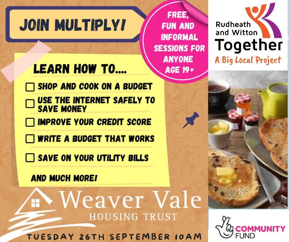Join us for a cuppa and toast/ teacake and have a chat with the lovely people from Weaver Vale Housing Trust to tell us more about their Multiply sessions and some ways to save money as autumn approaches! 📷📷
Tuesday 26th September, 10am, Rudheath Social Club.