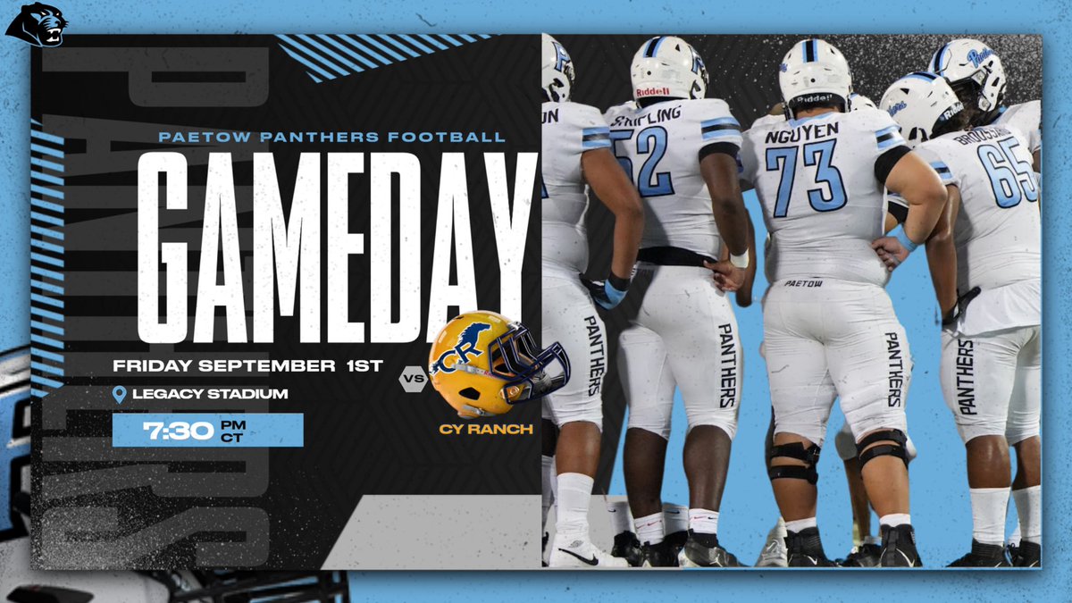 ARE YOU READY FOR SOME PAETOW PANTHERS FOOTBALL?!

Come out to support to your Panthers tonight @ our Home Opener @ 7:30 at Legacy Stadium! 

Time to #EAT #TheHunt #IGotYour6 #PTC <a href="/coachdhicks/">Coach Hicks</a> <a href="/Coach_ArevaloOL/">Kevin Arevalo</a>