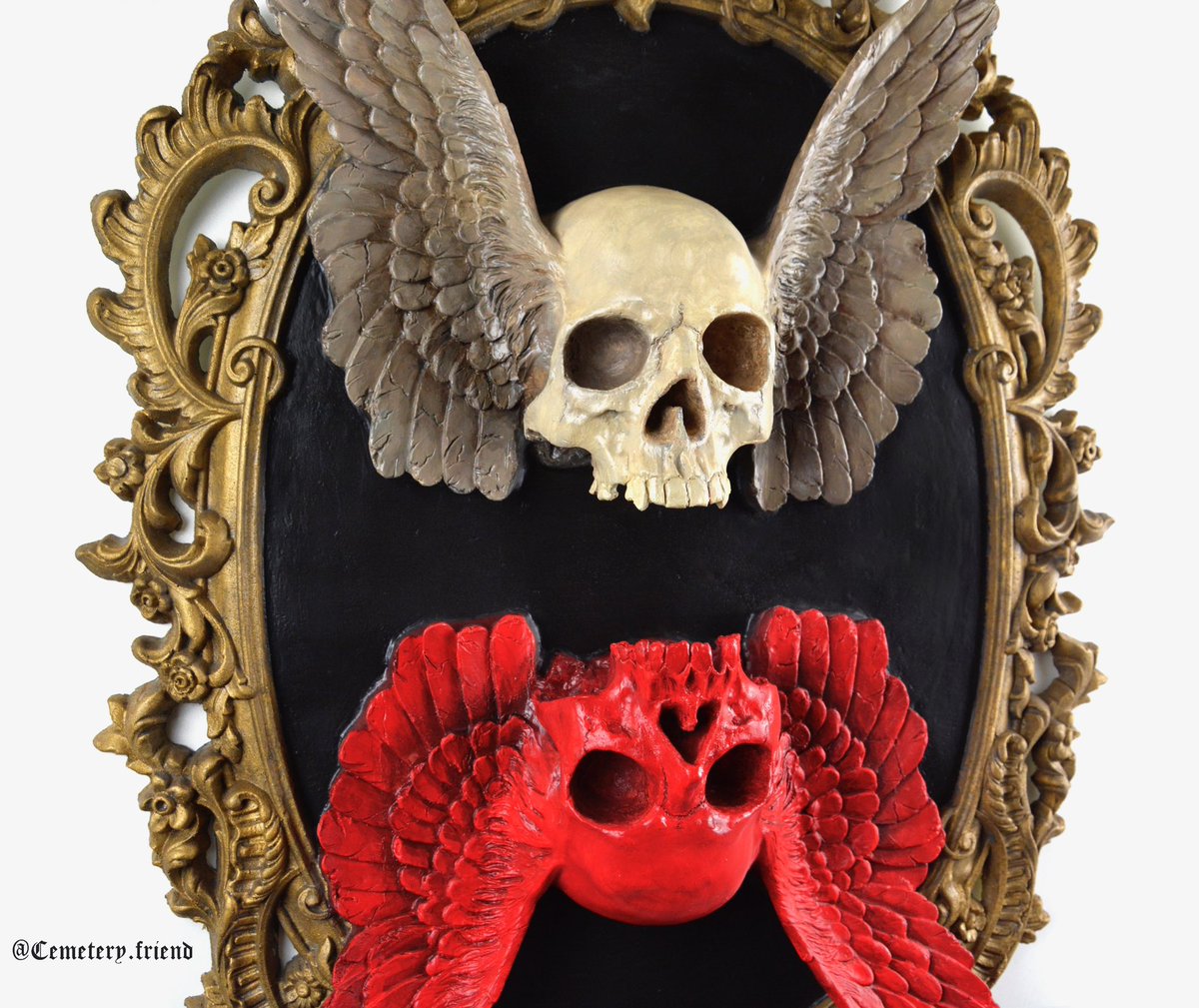 JoshWrightart's tweet photo. ‘As Above So Below’ painted resin sculpture by @cemetery.friend available at @umagalleryoakland September 22nd, Death and Ritual exhibition. https://t.co/rDCFqizOYU