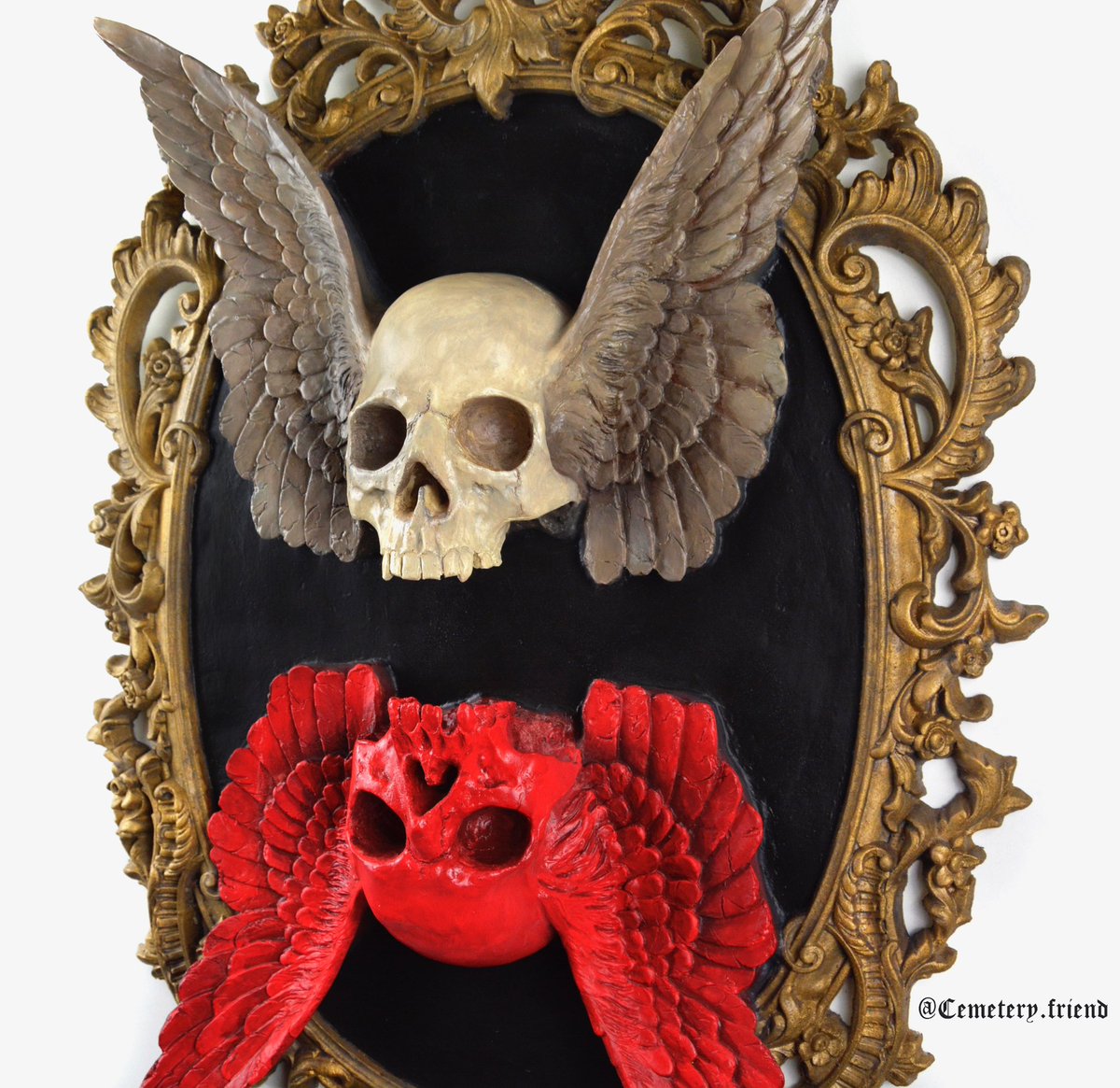 JoshWrightart's tweet photo. ‘As Above So Below’ painted resin sculpture by @cemetery.friend available at @umagalleryoakland September 22nd, Death and Ritual exhibition. https://t.co/rDCFqizOYU