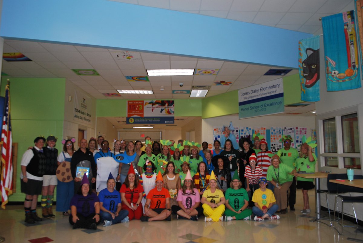 This is a photo of the staff dressed as their favorite book characters for the JDE Character Parade.