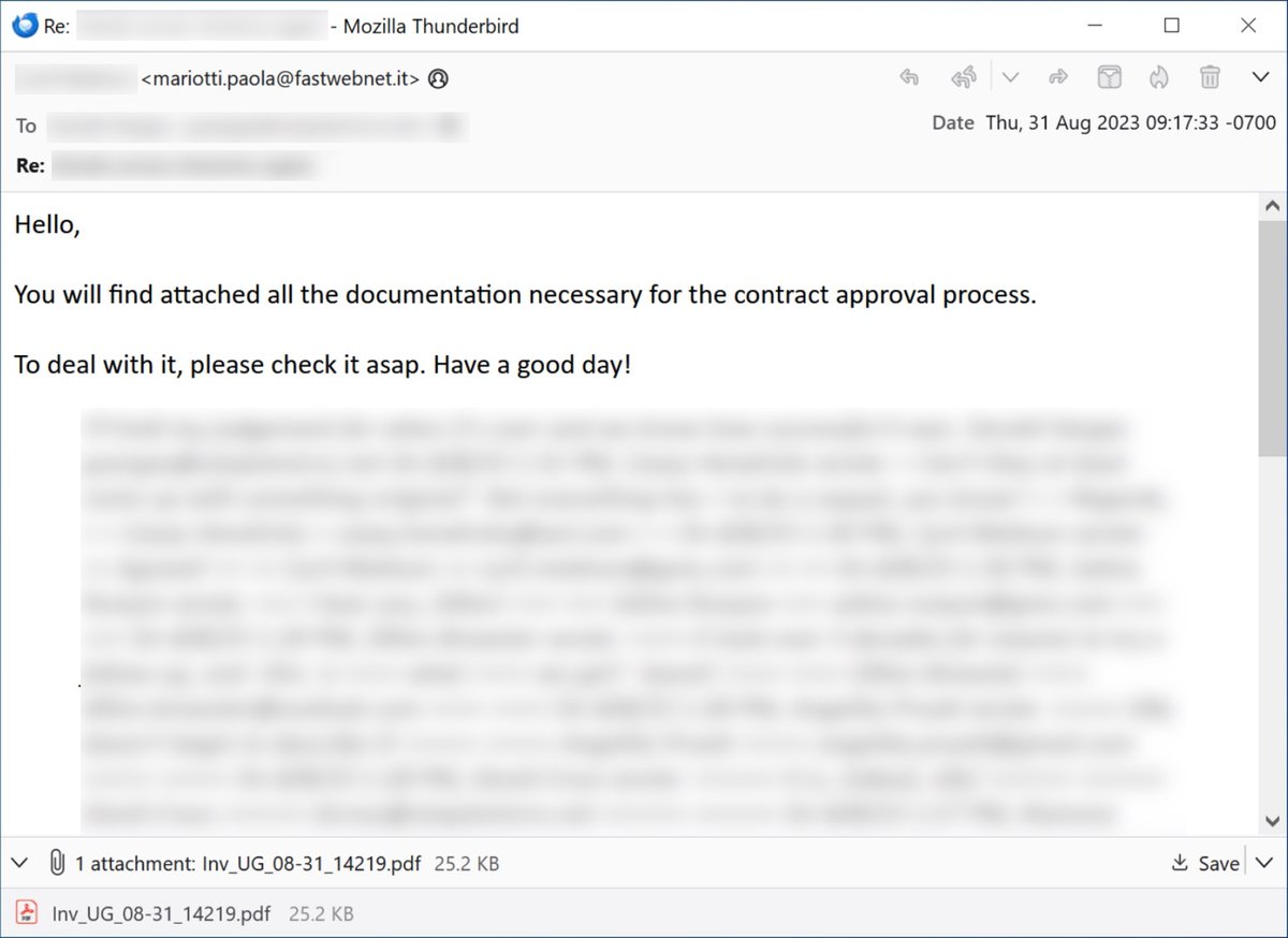 Unit42_Intel's tweet image. 2023-08-29 (Tues) &amp;amp; 08-31 (Thu) we saw #threadhijacked emails pushing #IcedID (#Bokbot).

- Some IOCs from the 08-29 wave are available at bit.ly/3PoCXPy

- Some IOCs from the 08-31 wave are available at bit.ly/3P3ybFo

#cybercrime #TimelyThreatIntelligence