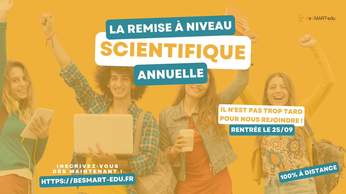 📚 Prêt à briller en sciences ? Rejoignez notre programme de Remise à Niveau Scientifique Annuelle 100% à distance et préparez-vous pour une rentrée réussie ! 🚀
🗓️ Rentrée le : 25 septembre
🎯 Places encore disponibles !
Alors n'attendez pas et rejoignez-nous !💪
#BackToSchool
