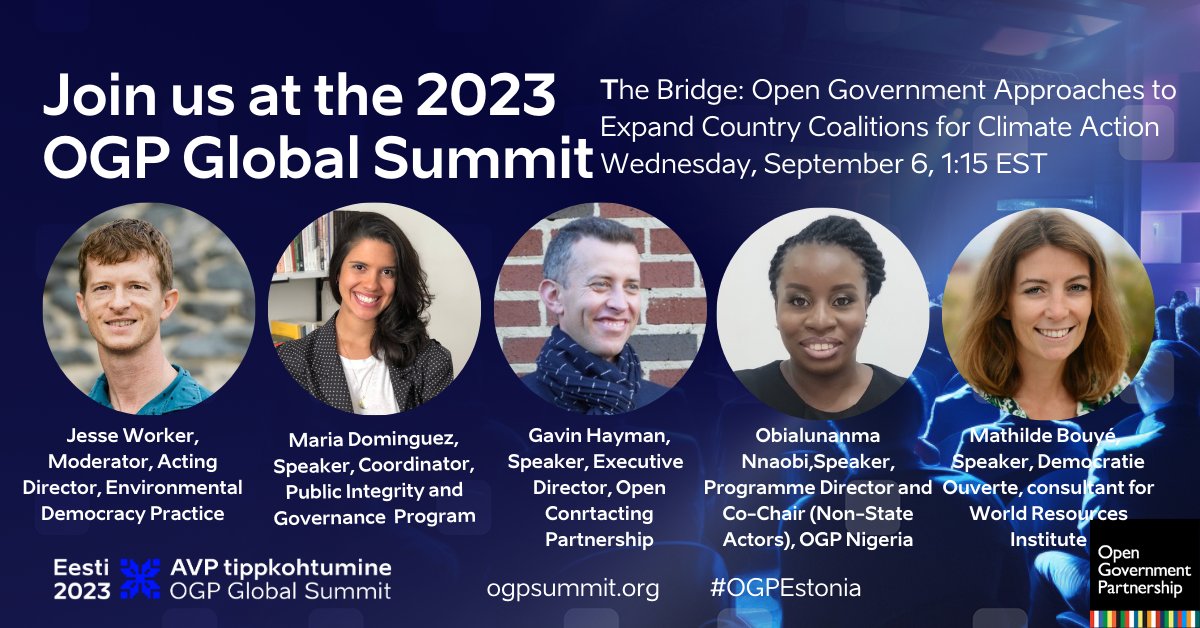 What types of expertise on #opengov reforms would most benefit #climateaction in government or #civilsociety? 

➡️Join us at <a href="/opengovpart/">Open Gov Partnership</a>’s #OGPEstonia on Sept 6 at 1:15 for strategies to build open government reforms into #climate commitments: ogpsummit.org