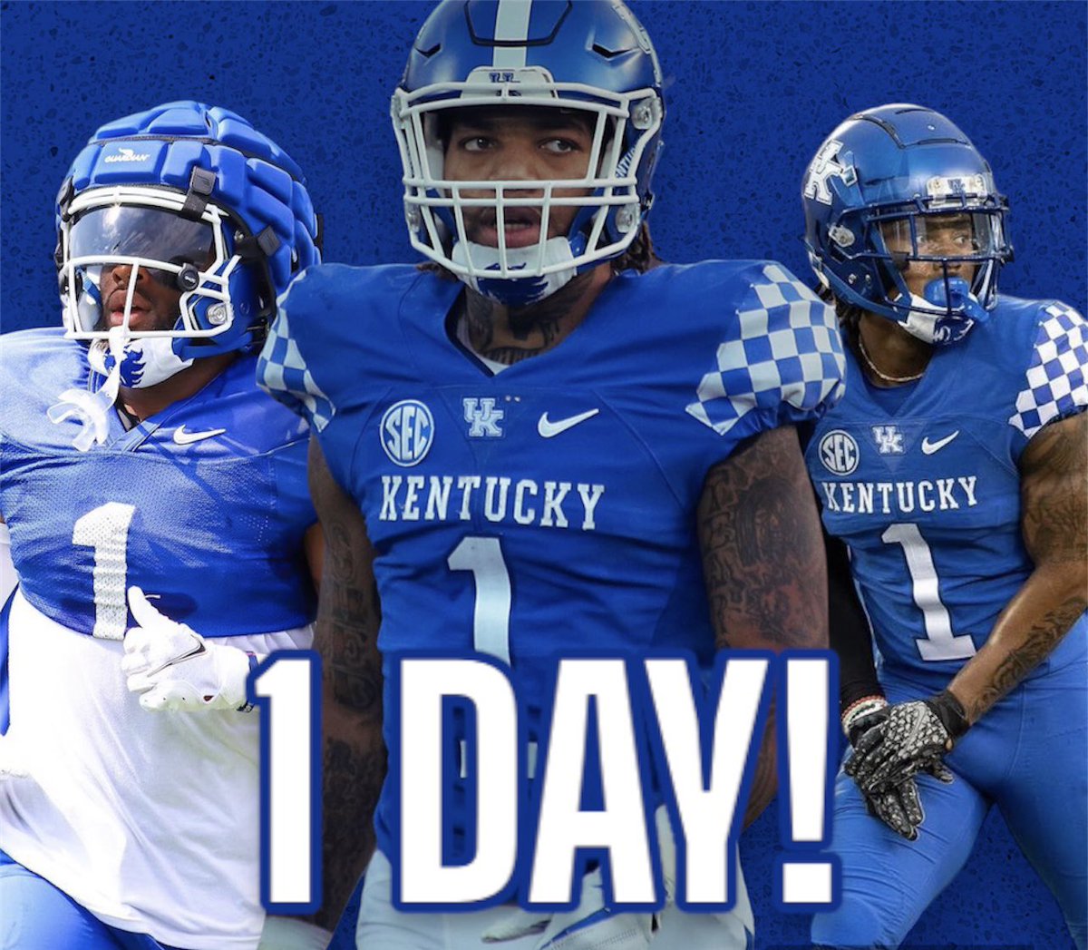 1️⃣ DAY!

TOMORROW WE GET FOOTBALL IN THE BLUEGRASS!

@Ray_Davis07 x Lynn Bowden x @wanda1erobinson 

#BBN #GoBigBlue #GoCATS #KentuckyFootball #CountdownToKickoff #KBcountdown