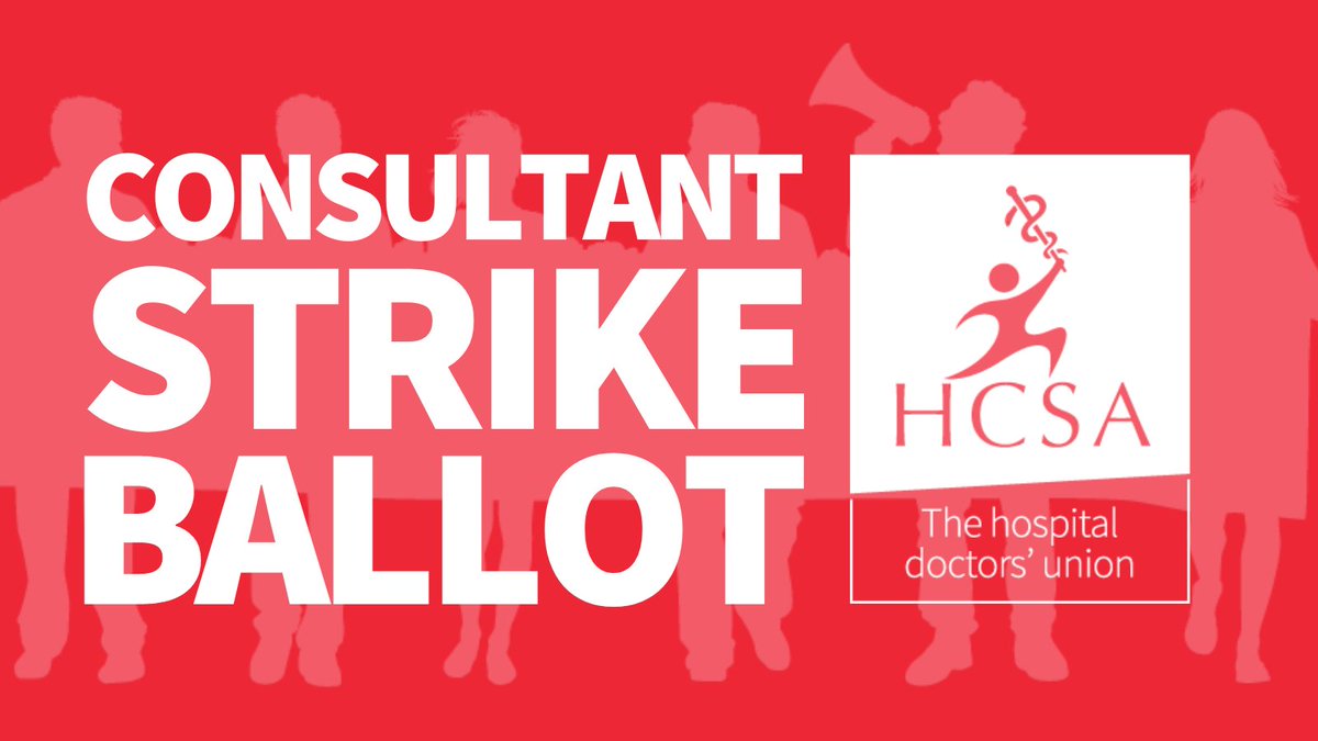 HCSA will launch a formal strike ballot of consultants in England.

Members will vote on whether to strike following the government's failure to address over a decade of real terms pay cuts.

#DoctorsDeserveBetter #ConsultantStrike