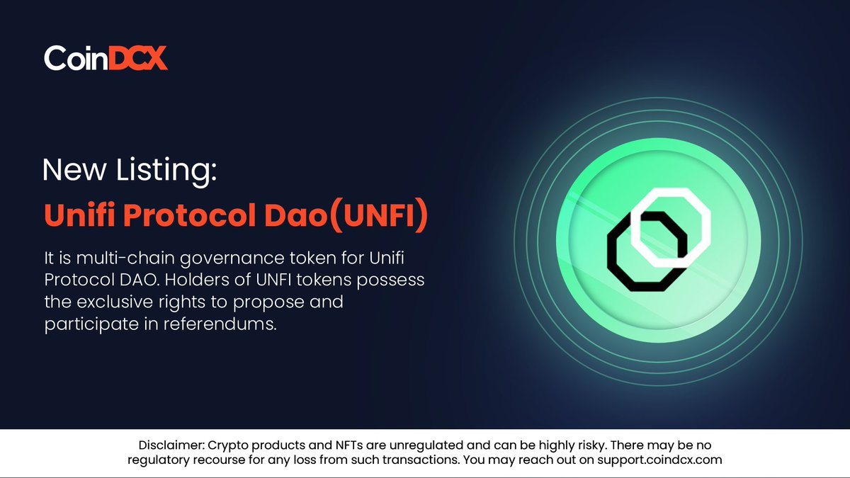CoinDCX's tweet image. Empowering governance and shaping the future with $UNFI by @unifiprotocol

Now listed to trade on the CoinDCX: bit.ly/3qY0mhi

#CoinDCXListing #UnifiProtocol #UNFI

Disclaimer: Crypto products and NFTs are unregulated and can be highly risky. There may be no regulatory…