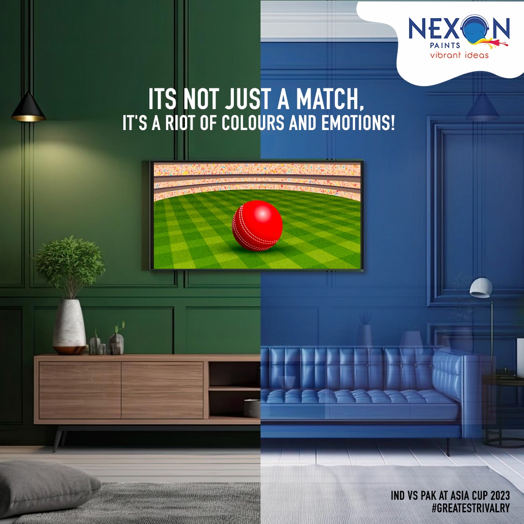 NexonPaints's tweet photo. As the cricket fever heats up, it's time to soak in the excitement of the #greatestrivalry as India takes on Pakistan in the 𝐀𝐬𝐢𝐚 𝐂𝐮𝐩 𝐨𝐧 𝟎𝟐 𝐒𝐞𝐩𝐭𝐞𝐦𝐛𝐞𝐫 𝟐𝟎𝟐𝟑. 

#NexonPaints #INDvsPAK  #VibrantIdeas #indvspak2023 #AsiaCup2023  #paintcolours #asiacup23 https://t.co/OWNACZtZce