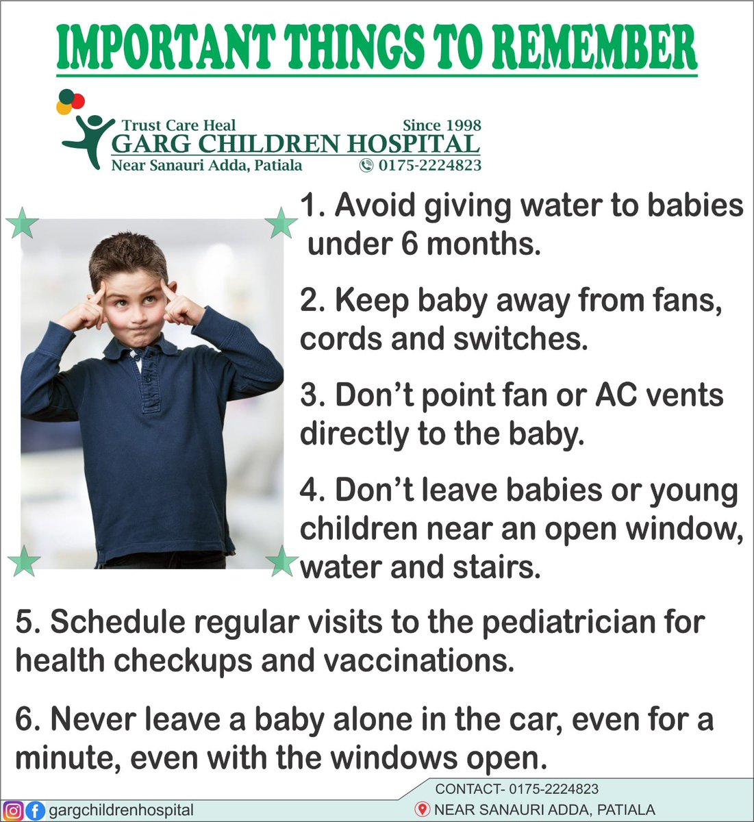 GargHospital's tweet photo. #ThingstoRemember
#GargChildrenHospital
#BestHospital
#BestDoctor #ChildSpecialistinPatiala #BabyCare #PatialaDoctor #Pediatrician #BestPediatricianInPatiala #ExperiencedDoctors #SpecializedDoctors #BestInNICU #Affordable #BestTreatment #BestinChildCare #BestHospitalinPatiala https://t.co/wlQDrQocwG