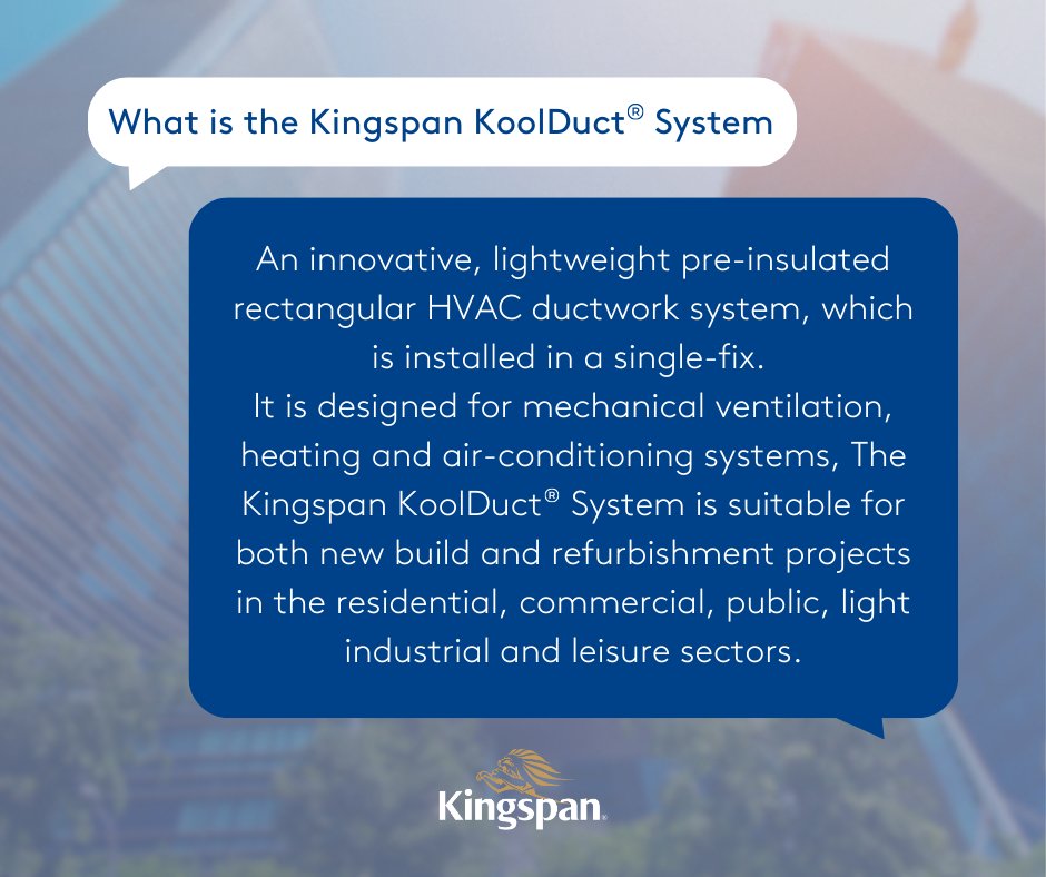 KingspanHVAC_UK's tweet image. What is the #Kingspan KoolDuct System?

An innovative, lightweight pre-insulated rectangular #HVAC ductwork system, which is installed in a single-fix.

You can find out more about the Kingspan #KoolDuct System here- bit.ly/3CtSCqj