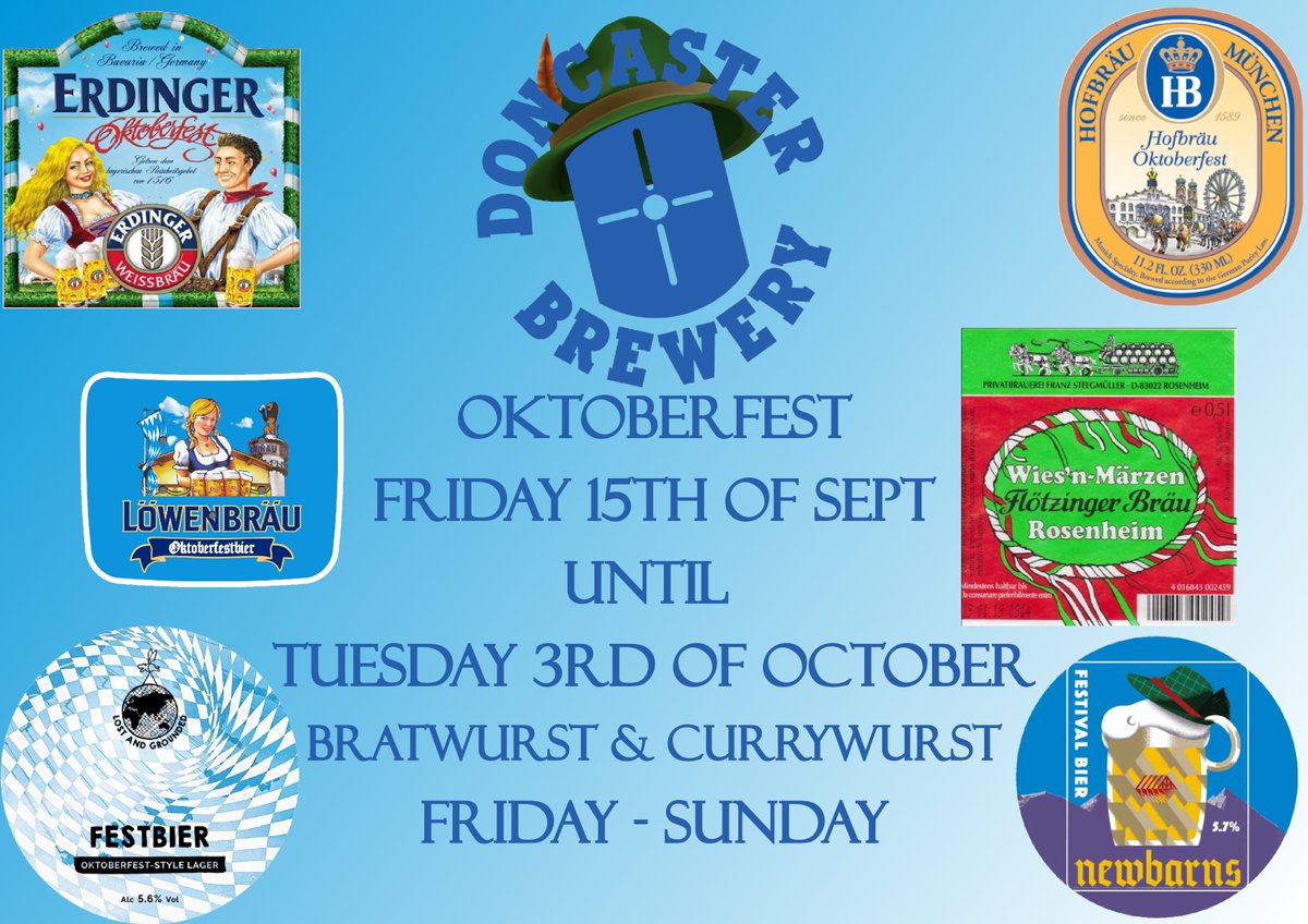 Oktoberfest at Doncaster Brewery Tap

5 Keg Festbiers

Bratwurst & Currywurst on Weekends

Oompah

#oktoberfest🍻 #germanbeer