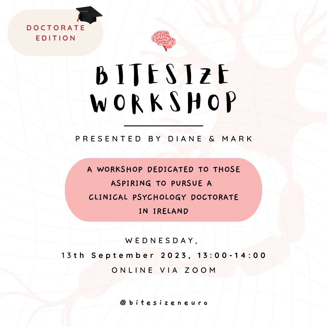 Are you hoping to apply to a clinical psychology doctorate program in Ireland this year? If you are, we've got news for you: Our next online workshop on 13/09/23 will be geared towards doctorate applicants! 🤓 Sign up here: forms.gle/u4yiFiQYuzizeS…