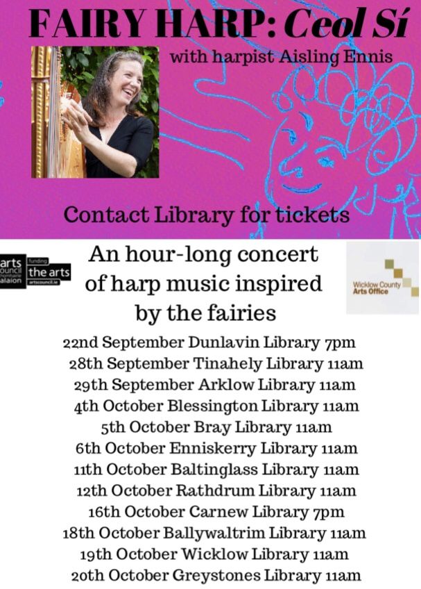 🎶 FREE GIGS 🎶 My pal, acclaimed harpist Aisling Ennis, is performing 1 hour harp recitals in September & October in Wicklow Libraries for FREE! Delving deep into Irish folklore, come experience some beautiful fairy harp music & stories. Booking essential! Link in comments!