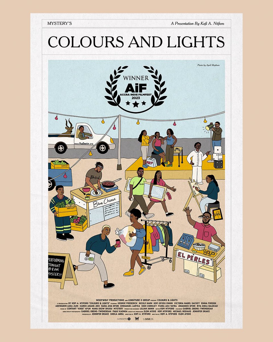 KofiNtiforo's tweet photo. Our upcoming film "Mystery's Colours and Lights" won "Best Digital Story" at the Accra Indie Film Festival held at the Alliance Francaise d'Accra on
August 5 2023!

Massive thanks to my cast and crew, friends/family &amp; @accraindiefilm1 for this honour! https://t.co/O1inWp61BZ