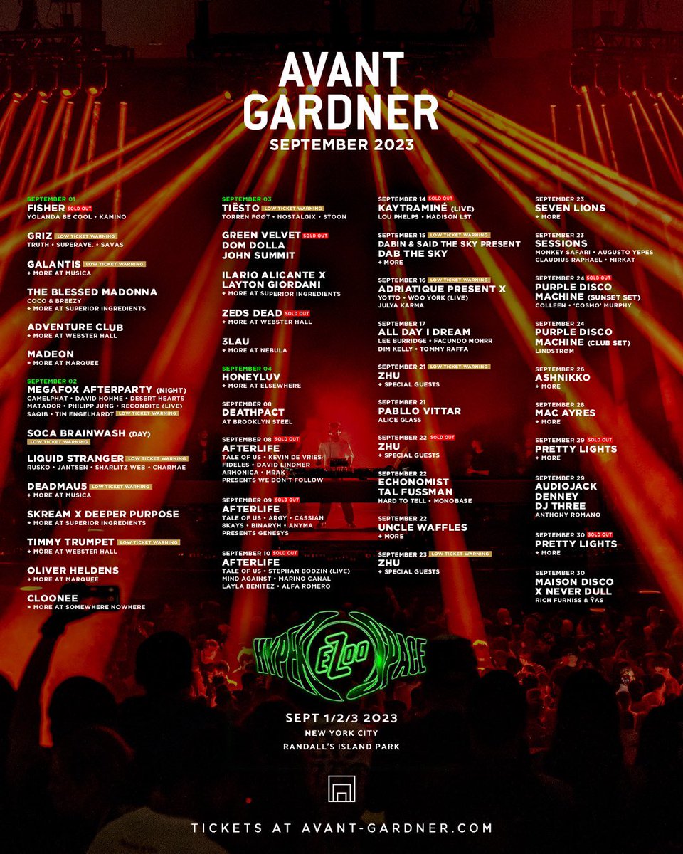 Summer's not over yet at Avant Gardner, your September plans are here 🔥 For tickets & table reservations (including for sold out shows) → avant-gardner.com/shows