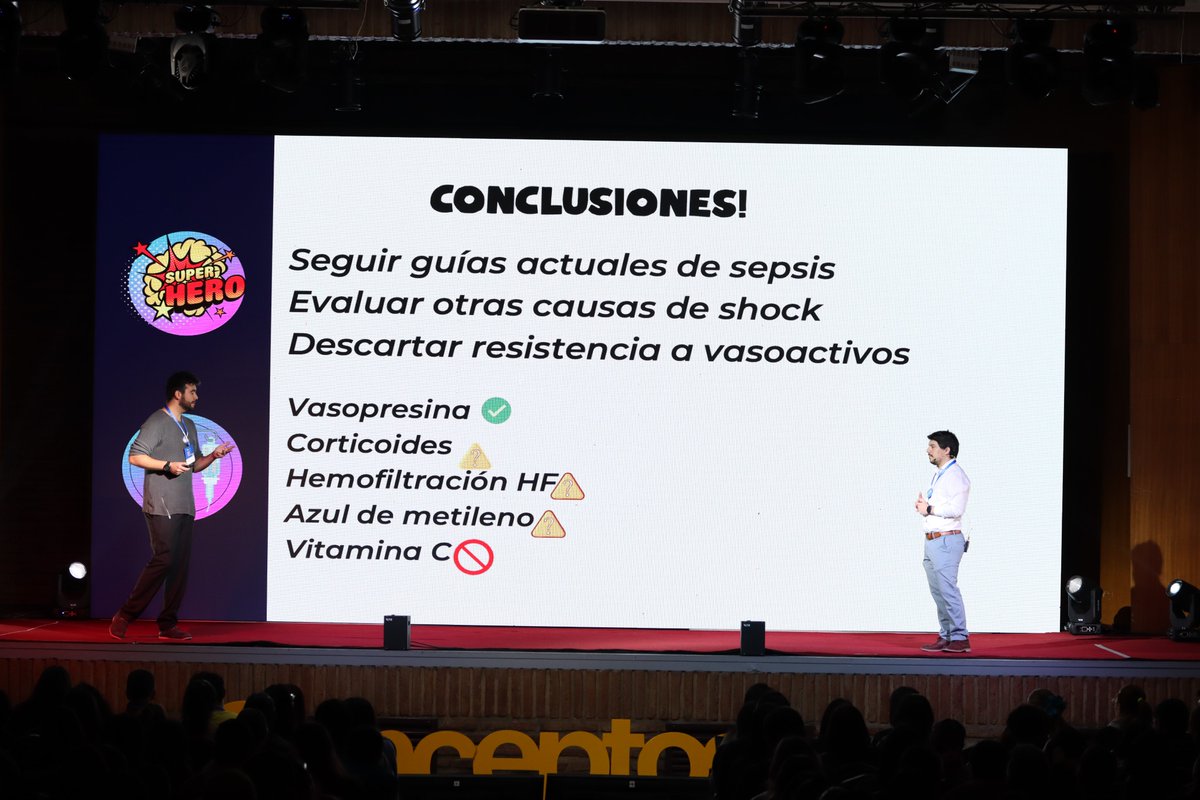 Dr. Schneider - Dr. Silva
Shock refractario 

NE &gt; 0.3 ug/kg/min
 Guías de sepsis
 Buscar causas de shock
 ¿resistencia a DVA?

sigue en shock:
- Vasopresina ✅
- Corticoides ahorra DVA
- HFAV MUY seleccionados
- 🟦metileno experimental
- Vit C ❌

#conceptosuc2023
@Urgenciauc