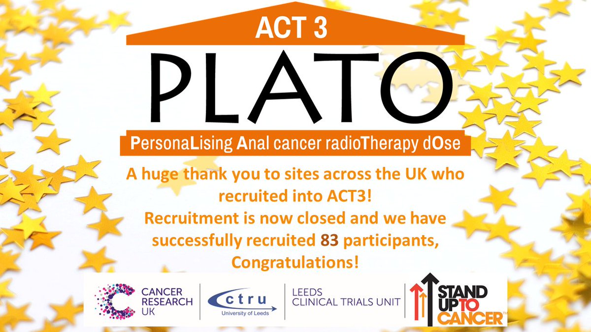 ACT 3,4,5 (@platotrial) on Twitter photo Congratulations to all <a href="/PLATOtrial/">ACT 3,4,5</a> sites who have successfully recruited into ACT3! With your support we recruited 83 participantsπ₯³π
A huge milestone to reach in such a rare cancer! Your time and efforts are truly appreciated, thank you! π <a href="/CR_UK/">Cancer Research UK</a> <a href="/SU2C/">Stand Up To Cancer</a> <a href="/LeedsCTRU/">Leeds CTRU</a> <a href="/MontefioreD/">David Sebag (he/him) πΊπ¦π</a> Congratulations to all <a href="/PLATOtrial/">ACT 3,4,5</a> sites who have successfully recruited into ACT3! With your support we recruited 83 participantsπ₯³π
A huge milestone to reach in such a rare cancer! Your time and efforts are truly appreciated, thank you! π <a href="/CR_UK/">Cancer Research UK</a> <a href="/SU2C/">Stand Up To Cancer</a> <a href="/LeedsCTRU/">Leeds CTRU</a> <a href="/MontefioreD/">David Sebag (he/him) πΊπ¦π</a>