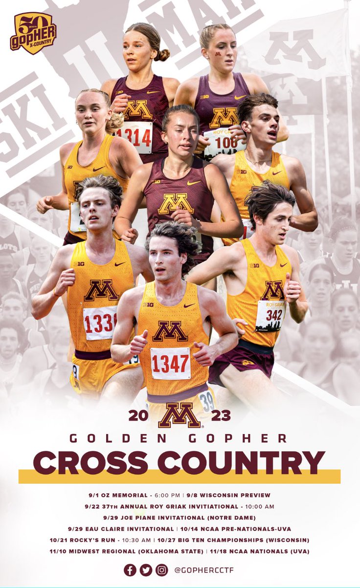 The #Gophers XC 2023 poster has officially arrived! Pick yours up tonight at the Oz Memorial at 6:20 pm at Les Bolstad Golf Course when we begin our season!