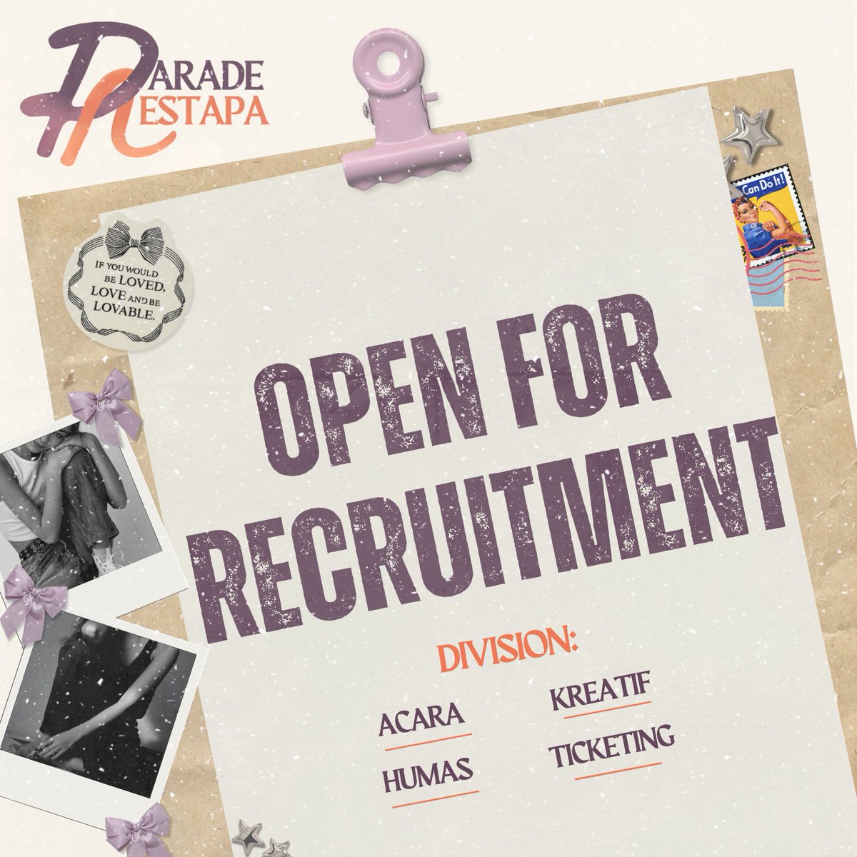 ️️
Sudikah kamu menjadi bagian 'tuk membagikan kisah para pejuang?

Sudikah kamu menjadi bagan dari Parade Nestapa?

              𝗥𝗘𝗞𝗘𝗥𝗨𝗧𝗠𝗘𝗡 𝗧𝗘𝗥𝗕𝗨𝗞𝗔!
                      01.09.23 - 07.09.23
 ️️
 ️️