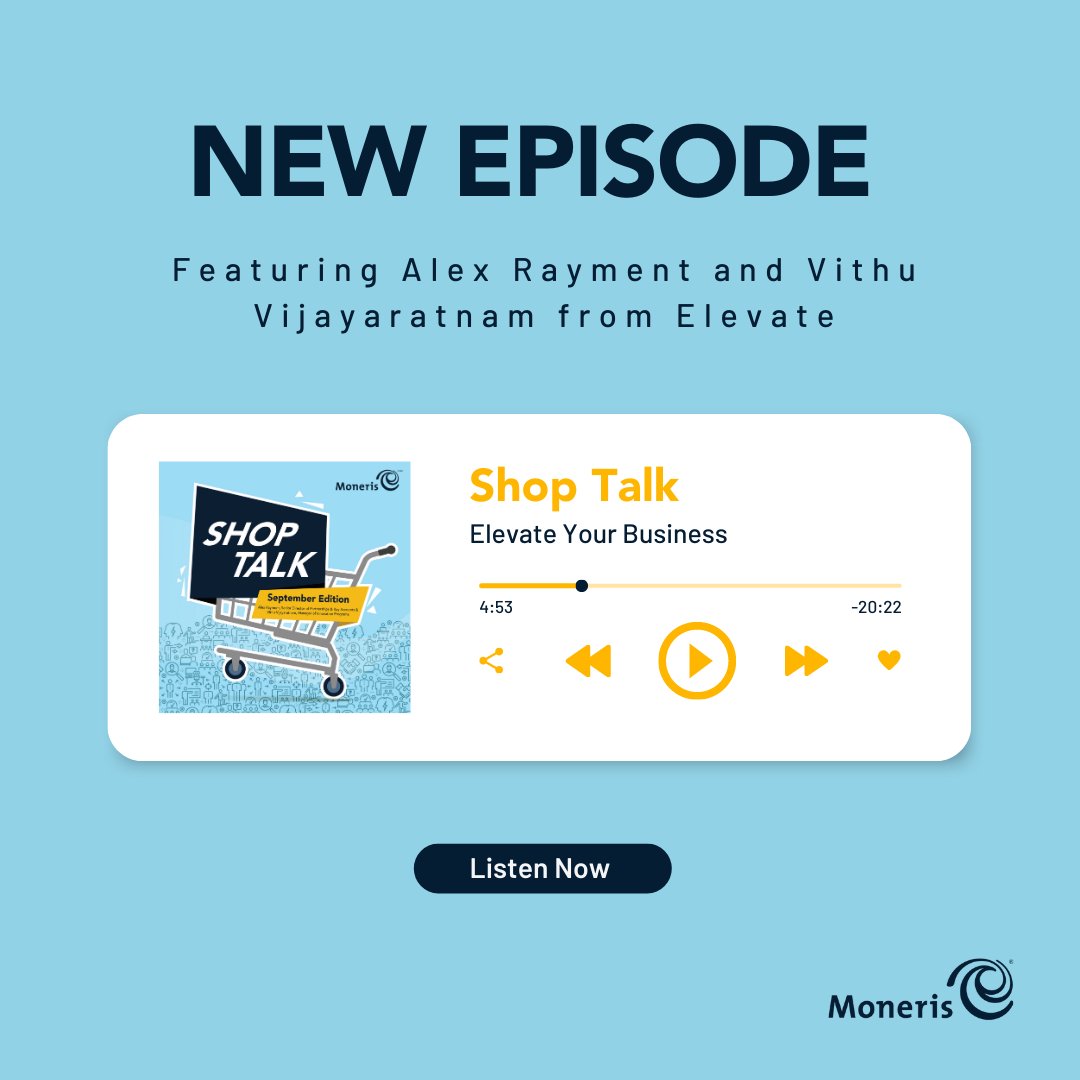 Moneris's tweet photo. Don't miss September's episode of the Shop Talk #podcast, it's all about the Elevate Festival in #Tornto! 🎉 Al welcomes specialist guests from @ElevateTechCA to speak about the many reasons #entrepreneurs should attend the #ElevateFest2023.
Listen here: https://t.co/S6h7shk7y9 https://t.co/ZQaW7QnJUS