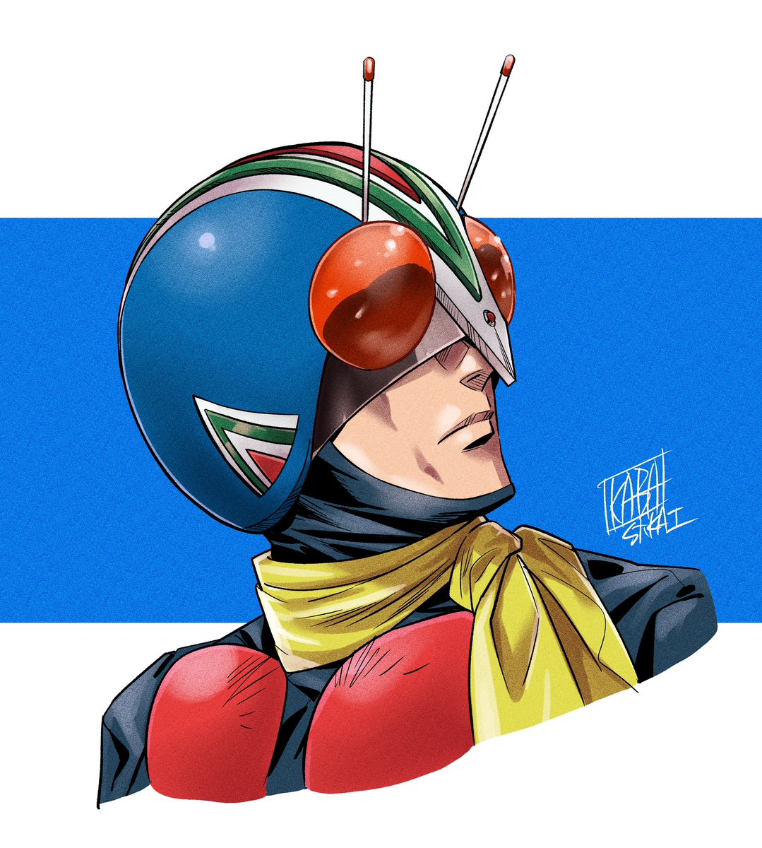 「仮面ライダーの顔はいつも難しい…! #フェイスでフォロワーを魅了する 」|🟢椛島洋介 Yosuke Kabashima🟣のイラスト