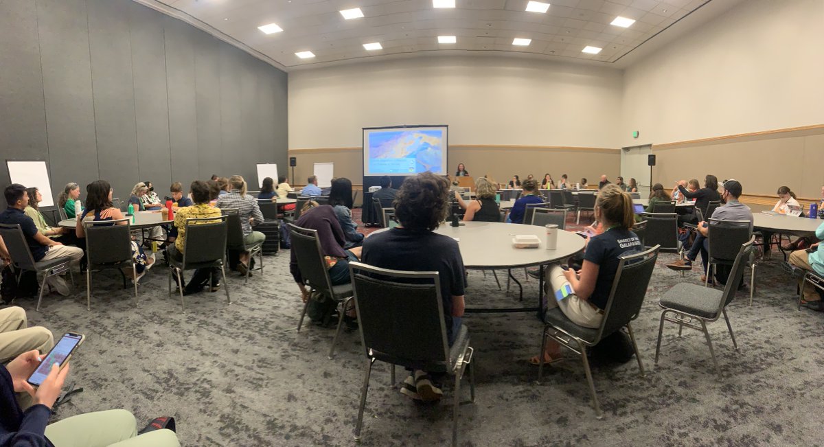 usgs_climate's tweet photo. What's everyone looking at? 👀 Is it USGS Northwest CASC Regional Administrator Nicole DeCrappeo and Partnership Ecologist Lindsey Thurman presenting about #ClimateAdaptation at #ESA2023? Did you see any great (cough cough USGS) talks at ESA this year? @NW_CASC #CASCAdapt https://t.co/ecl5ZYJ8xz