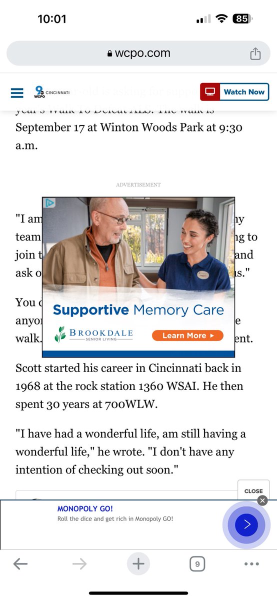 arrowrand's tweet image. Nice @WCPO a rotating ad box that can’t be swiped away, can’t be dismissed. And covering content.