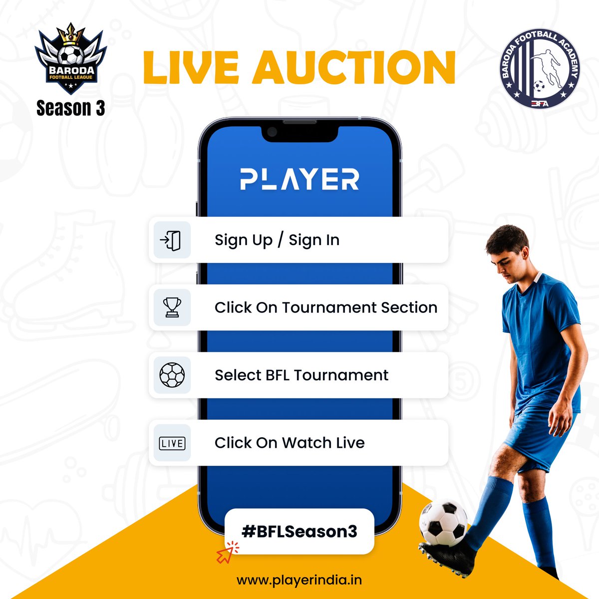 PllayerApp's tweet photo. Score front-row seats to the action! 🏟️
🤩 Tune in to the Player app and catch the live auction for BFL Season 3! 🏈💥 

#BFLSeason3 #LiveAuction #GameOn #BFA #player https://t.co/whek2jwIsi
