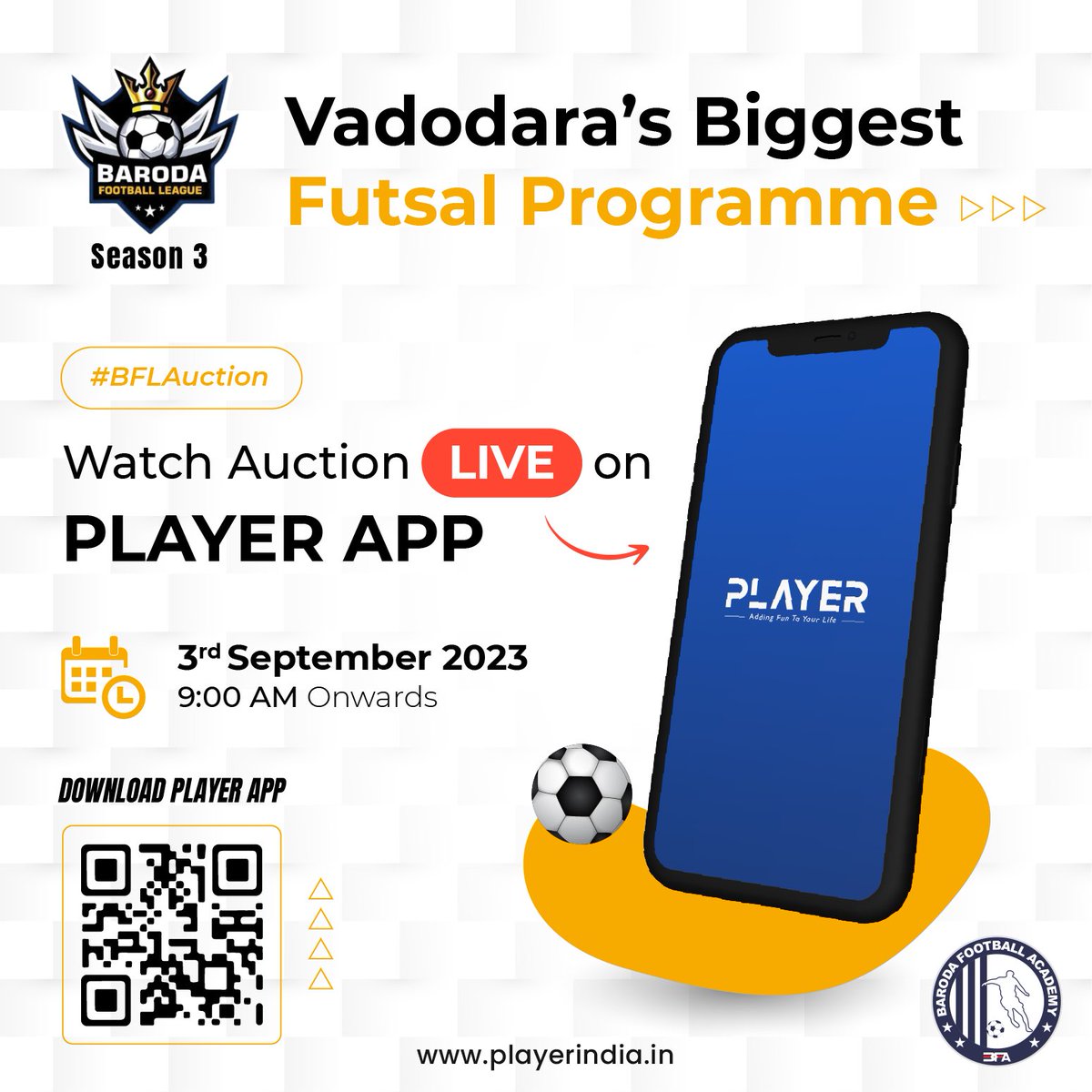 PllayerApp's tweet photo. Score front-row seats to the action! 🏟️
🤩 Tune in to the Player app and catch the live auction for BFL Season 3! 🏈💥 

#BFLSeason3 #LiveAuction #GameOn #BFA #player https://t.co/whek2jwIsi
