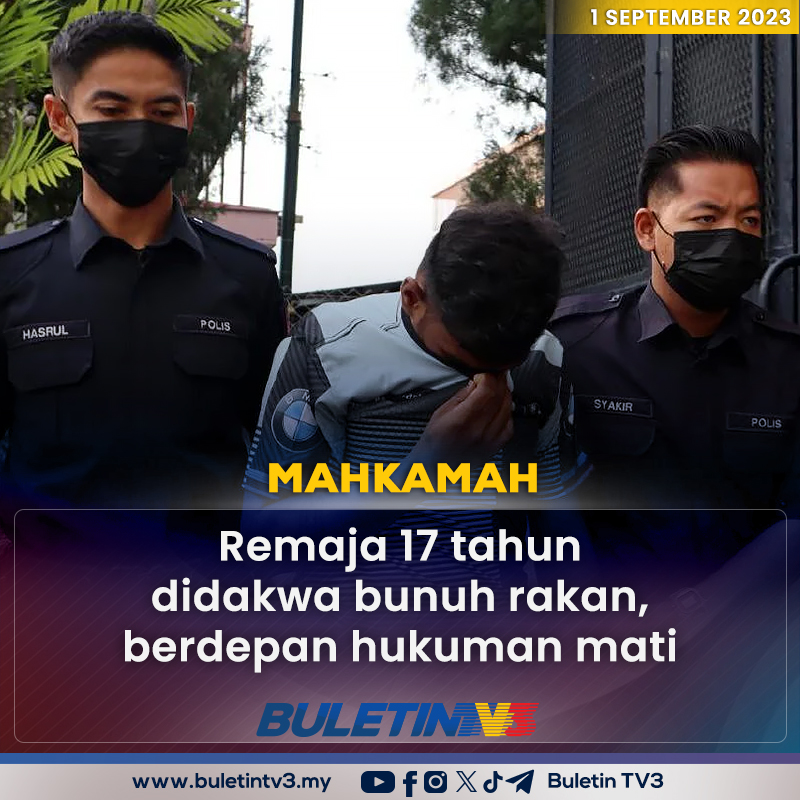 BuletinTV3's tweet photo. MAHKAMAH | Seorang remaja lelaki berusia 17 tahun didakwa di Mahkamah Majistret Teluk Intan, atas pertuduhan membunuh jiran yang juga rakannya dua minggu lalu. https://t.co/8CNcuvVCMV