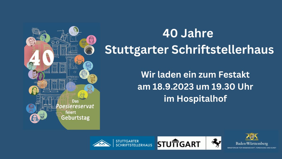 Herzliche Einladung! Unter dem Motto „Das Poesiereservat feiert Geburtstag“ begeht das Stuttgarter Schriftstellerhaus sein 40-jähriges. Es gibt Grußworte, Lesungen ehemaliger Stipendiat:innen und eine Poetologische Festrede von <a href="/BreygerY/">yevgeniy breyger</a> stuttgarter-schriftstellerhaus.de/termin/40-jahr…