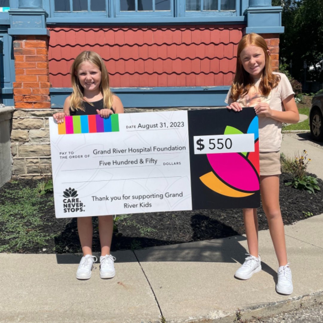 Grand River Hospital Foundation (@careneverstops) on Twitter photo A heartfelt thank you goes out to Kendall and Sawyer who raised money for Grand River Kids. By fundraising for the children's program they're helping to create positive experiences and support for young patients during what can be a challenging and stressful time. Thank you both! A heartfelt thank you goes out to Kendall and Sawyer who raised money for Grand River Kids. By fundraising for the children's program they're helping to create positive experiences and support for young patients during what can be a challenging and stressful time. Thank you both!