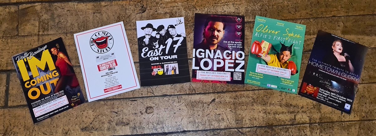 It may only be September but let's take a look at what we have coming up in October... <a href="/PattiBoulaye/">Patti Boulaye OBE</a> <a href="/ComedyStoreMgmt/">The Comedy Store Management</a> <a href="/officialeast17/">East 17</a> <a href="/comedylopez/">Ignacio Lopez</a> <a href="/Oli_Sykes89/">Oliver Sykes MBE BCAa</a> <a href="/Hometownglory1/">Natalie Black as Adele</a> 

Which will you be coming along to see? 

Check out beggarstheatre.com for dates/times and tkts xx