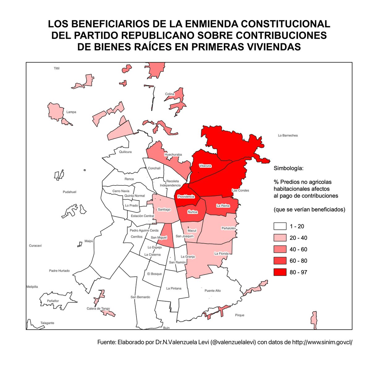 Nicolás Valenzuela Levi (@valenzuelalevi) on Twitter photo ¡ALERTA! Si constitución exime pago de contribuciones a 1ra vivienda, según propuesta de Republicanos, principales beneficiarios son 6 comunas del sector oriente de Stgo: Vitacura, Las Condes, Lo Barnechea, Providencia, La Reina, Ñuñoa. Aquí mapa y datos para hacerse una idea 🧵 ¡ALERTA! Si constitución exime pago de contribuciones a 1ra vivienda, según propuesta de Republicanos, principales beneficiarios son 6 comunas del sector oriente de Stgo: Vitacura, Las Condes, Lo Barnechea, Providencia, La Reina, Ñuñoa. Aquí mapa y datos para hacerse una idea 🧵