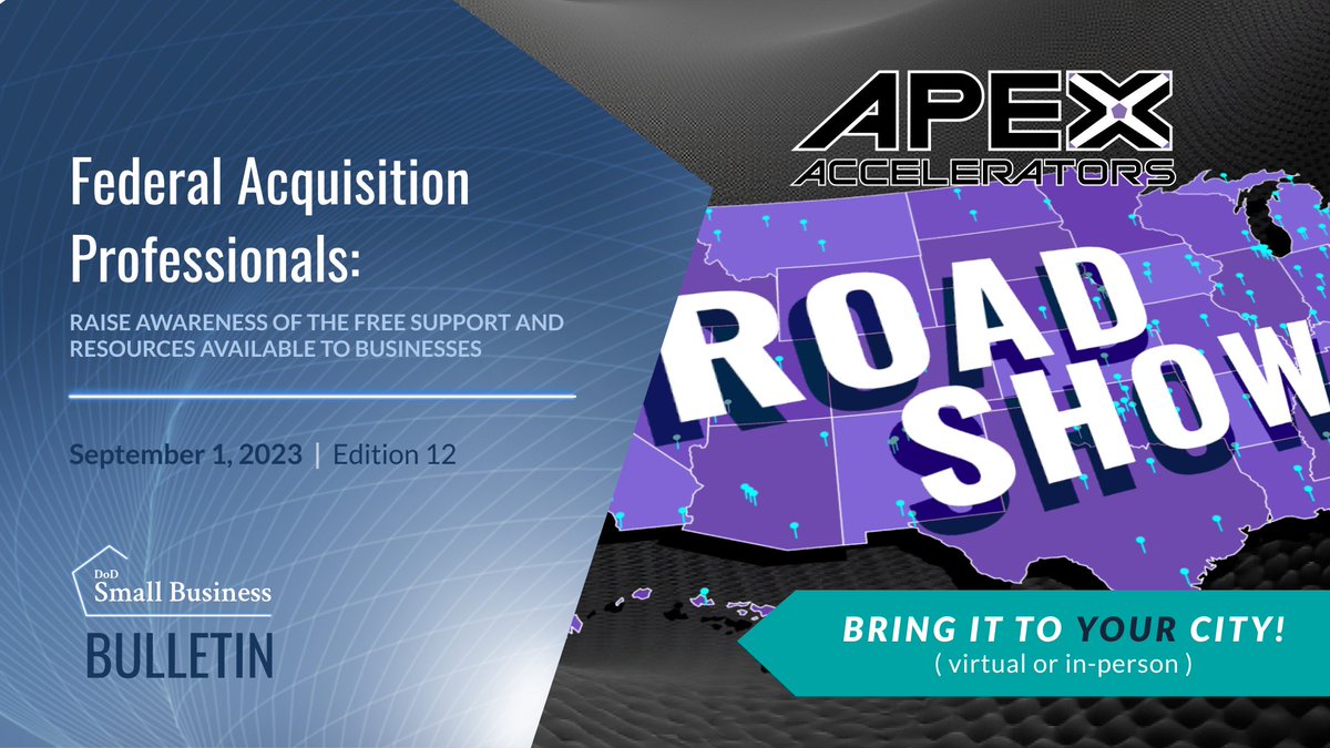 BusinessDefense's tweet image. #APEXaccelerators Roadshow and how Federal #Acquisition Pros can request their in-person or virtual stop on the tour!  Plus, how @MFGUSA is bringing together #industry #academia and #federal partners to increase U.S. #manufacturing competitiveness. linkedin.com/pulse/apex-dir…
